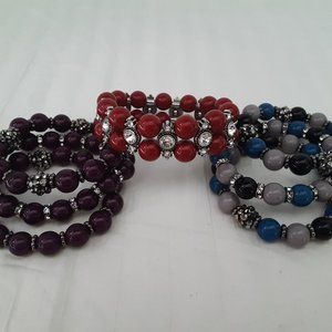 Paparazzi Stretch Bracelet Sets and Red Bead Rhinestone Bracelet